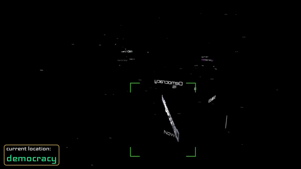 A word system floating in 3D space and including the words 